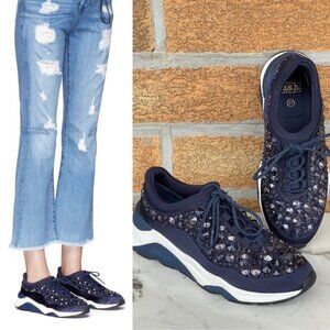 ASHMIDNIGHT 'MUSE BEADS' EMBELLISHEDLACE AND SATIN SNEAKERS 37/7